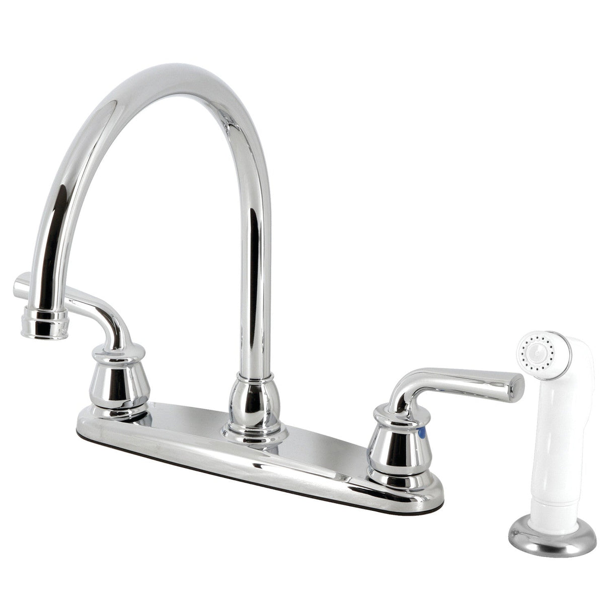 Restoration KB721RXL Two-Handle 4-Hole Deck Mount 8" Centerset Kitchen Faucet with White Sprayer, Polished Chrome