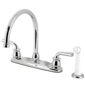 Restoration KB721RXL Two-Handle 4-Hole Deck Mount 8" Centerset Kitchen Faucet with White Sprayer, Polished Chrome