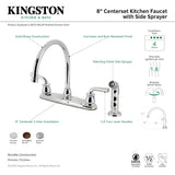 Restoration KB721RXLSP Two-Handle 4-Hole Deck Mount 8" Centerset Kitchen Faucet with Side Sprayer, Polished Chrome