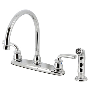 Restoration KB721RXLSP Two-Handle 4-Hole Deck Mount 8" Centerset Kitchen Faucet with Side Sprayer, Polished Chrome