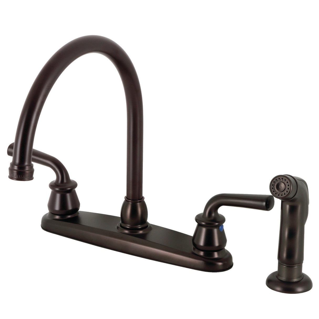 Restoration KB725RXLSP Two-Handle 4-Hole Deck Mount 8" Centerset Kitchen Faucet with Side Sprayer, Oil Rubbed Bronze