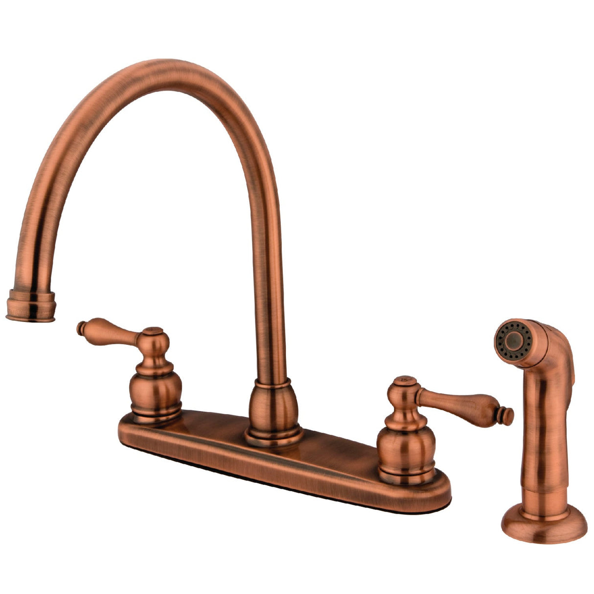 Vintage KB726ALSP Two-Handle 4-Hole Deck Mount 8" Centerset Kitchen Faucet with Side Sprayer, Antique Copper