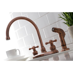 Vintage KB726AXSP Two-Handle 4-Hole Deck Mount 8" Centerset Kitchen Faucet with Side Sprayer, Antique Copper