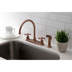 Vintage KB726AXSP Two-Handle 4-Hole Deck Mount 8" Centerset Kitchen Faucet with Side Sprayer, Antique Copper