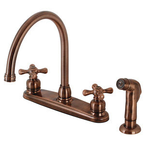 Vintage KB726AXSP Two-Handle 4-Hole Deck Mount 8" Centerset Kitchen Faucet with Side Sprayer, Antique Copper