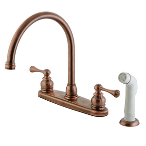 Vintage KB726BL Two-Handle 4-Hole Deck Mount 8" Centerset Kitchen Faucet with Side Sprayer, Antique Copper