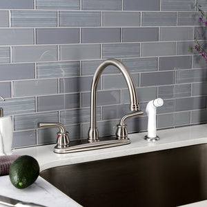 Restoration KB728RXL Two-Handle 4-Hole Deck Mount 8" Centerset Kitchen Faucet with White Sprayer, Brushed Nickel