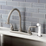 Restoration KB728RXL Two-Handle 4-Hole Deck Mount 8" Centerset Kitchen Faucet with White Sprayer, Brushed Nickel