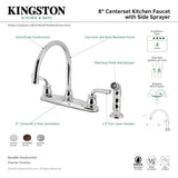 Restoration KB728RXLSP Two-Handle 4-Hole Deck Mount 8" Centerset Kitchen Faucet with Side Sprayer, Brushed Nickel