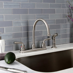 Restoration KB728RXLSP Two-Handle 4-Hole Deck Mount 8" Centerset Kitchen Faucet with Side Sprayer, Brushed Nickel