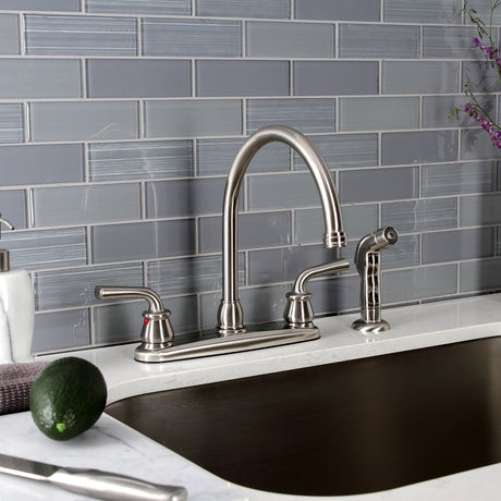 Restoration KB728RXLSP Two-Handle 4-Hole Deck Mount 8" Centerset Kitchen Faucet with Side Sprayer, Brushed Nickel