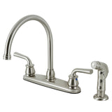 Restoration KB728RXLSP Two-Handle 4-Hole Deck Mount 8" Centerset Kitchen Faucet with Side Sprayer, Brushed Nickel