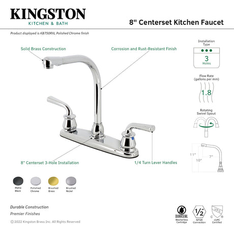 Restoration KB750RXL Two-Handle 2-Hole Deck Mount 8" Centerset Kitchen Faucet, Polished Chrome