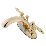 KB7642KL Two-Handle 3-Hole Deck Mount 4" Centerset Bathroom Faucet with Plastic Pop-Up, Polished Brass