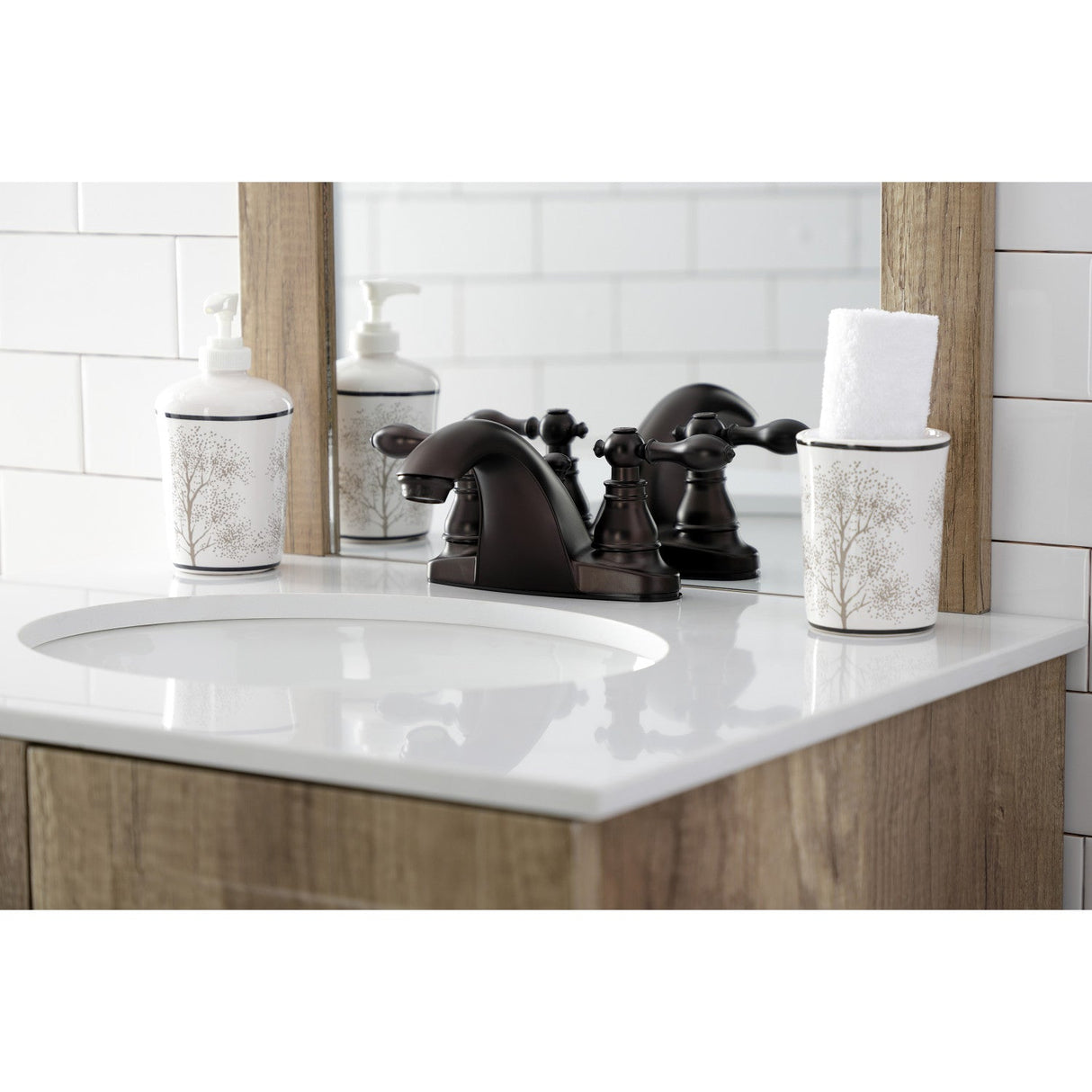 American Classic KB7645ACL Two-Handle 3-Hole Deck Mount 4" Centerset Bathroom Faucet with Plastic Pop-Up, Oil Rubbed Bronze