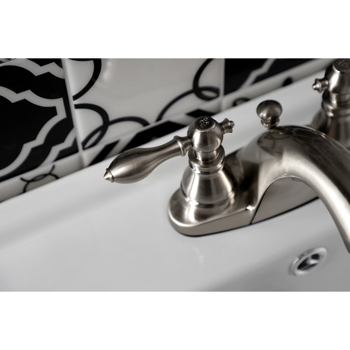 American Classic KB7648ACL Two-Handle 3-Hole Deck Mount 4" Centerset Bathroom Faucet with Plastic Pop-Up, Brushed Nickel