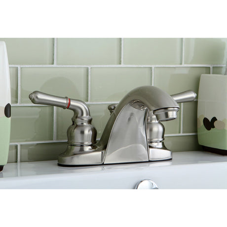 Naples KB7648NML Two-Handle 3-Hole Deck Mount 4" Centerset Bathroom Faucet with Plastic Pop-Up, Brushed Nickel