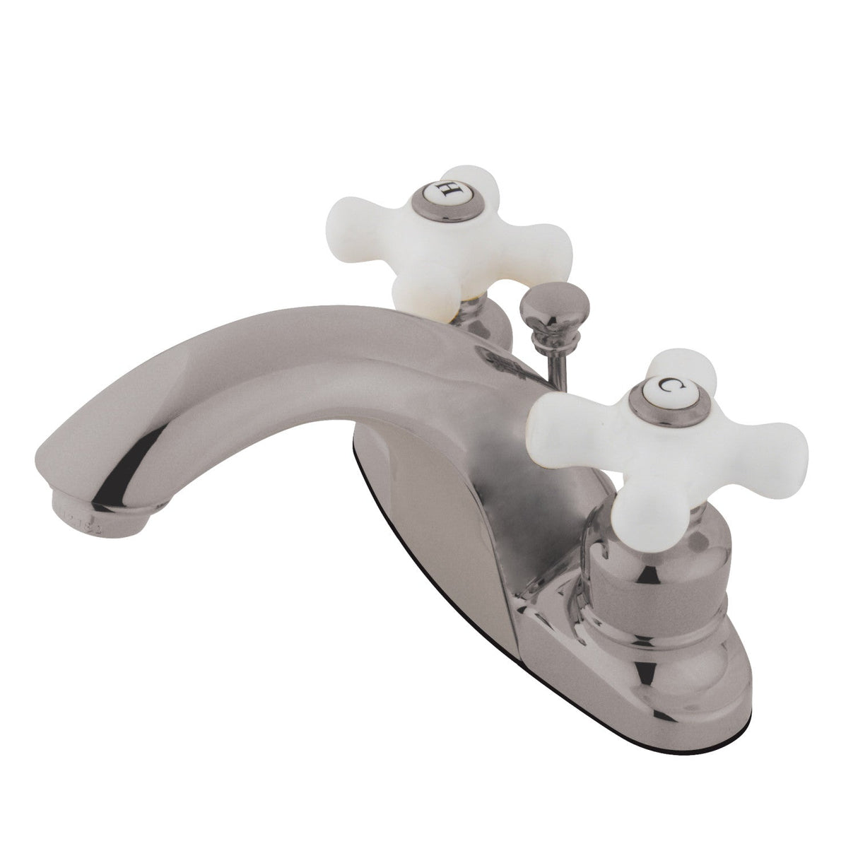 English Country KB7648PX Two-Handle 3-Hole Deck Mount 4" Centerset Bathroom Faucet with Plastic Pop-Up, Brushed Nickel