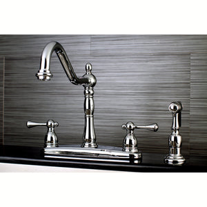 English Vintage KB7751BLBS Two-Handle 4-Hole Deck Mount 8" Centerset Kitchen Faucet with Side Sprayer, Polished Chrome