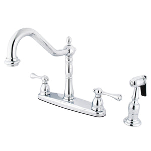 English Vintage KB7751BLBS Two-Handle 4-Hole Deck Mount 8" Centerset Kitchen Faucet with Side Sprayer, Polished Chrome
