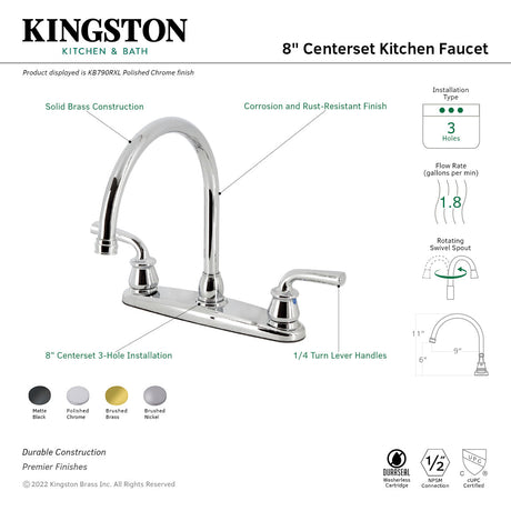 Restoration KB790RXL Two-Handle 2-Hole Deck Mount 8" Centerset Kitchen Faucet, Polished Chrome