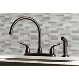 Yosemite KB795YLSP Two-Handle 4-Hole Deck Mount 8" Centerset Kitchen Faucet with Side Sprayer, Oil Rubbed Bronze