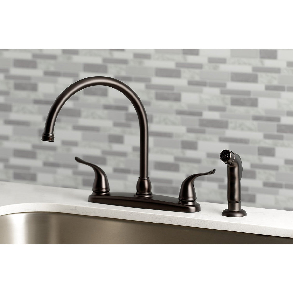 Yosemite KB795YLSP Two-Handle 4-Hole Deck Mount 8" Centerset Kitchen Faucet with Side Sprayer, Oil Rubbed Bronze