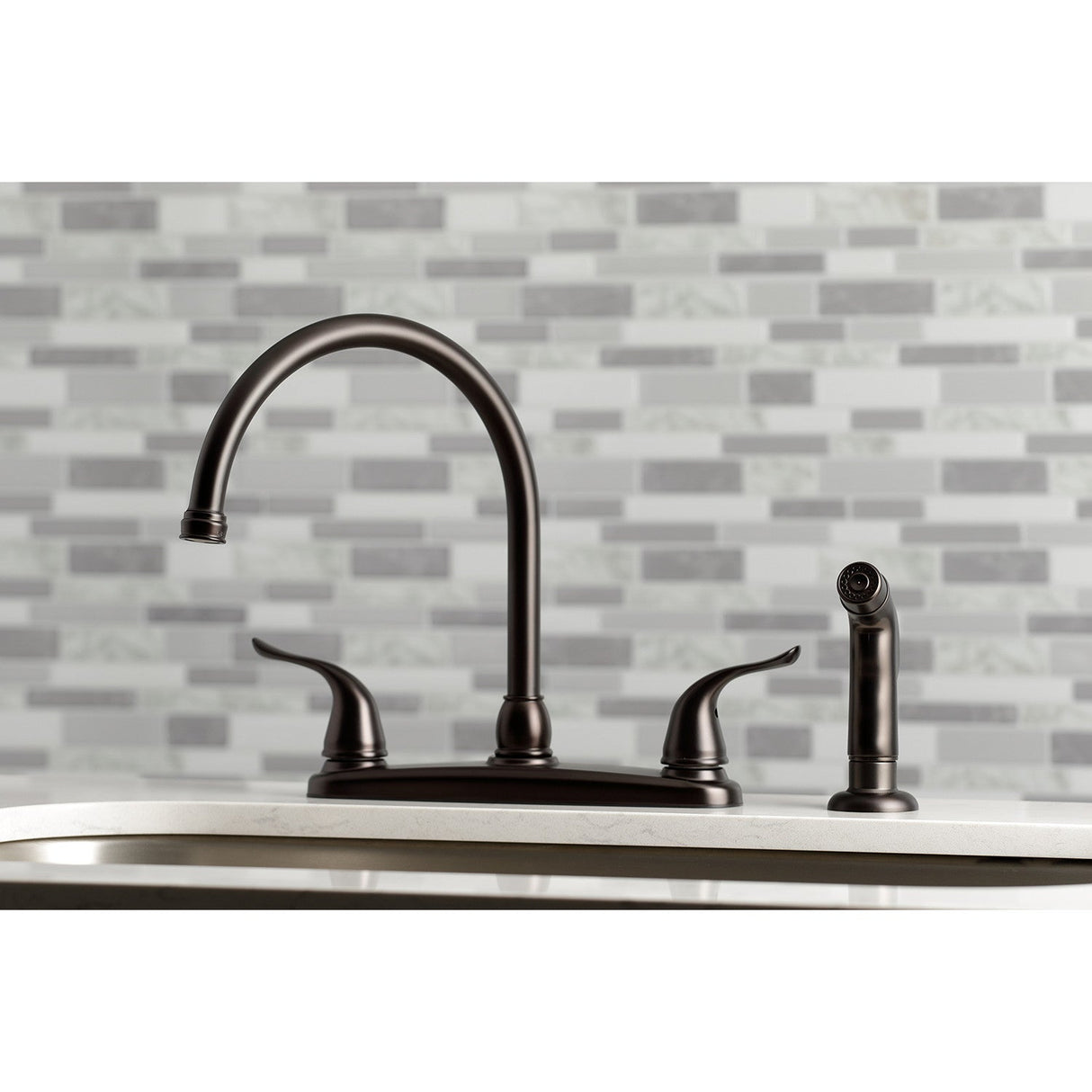 Yosemite KB795YLSP Two-Handle 4-Hole Deck Mount 8" Centerset Kitchen Faucet with Side Sprayer, Oil Rubbed Bronze