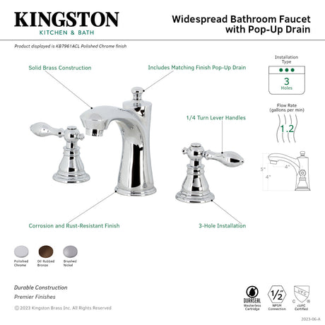 American Classic KB7961ACL Two-Handle 3-Hole Deck Mount Widespread Bathroom Faucet with Plastic Pop-Up, Polished Chrome