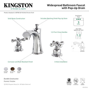 Victorian KB7961AX Two-Handle 3-Hole Deck Mount Widespread Bathroom Faucet with Plastic Pop-Up, Polished Chrome