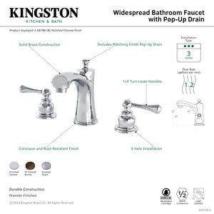 Vintage KB7961BL Two-Handle 3-Hole Deck Mount Widespread Bathroom Faucet with Plastic Pop-Up, Polished Chrome