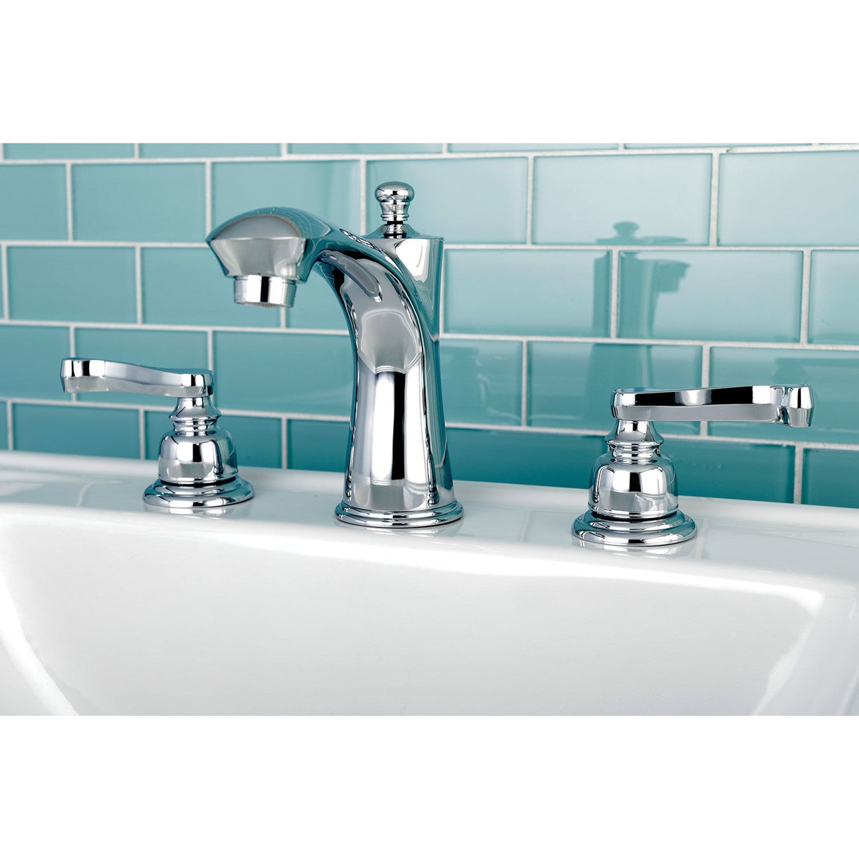 Royale KB7961FL Two-Handle 3-Hole Deck Mount Widespread Bathroom Faucet with Plastic Pop-Up, Polished Chrome