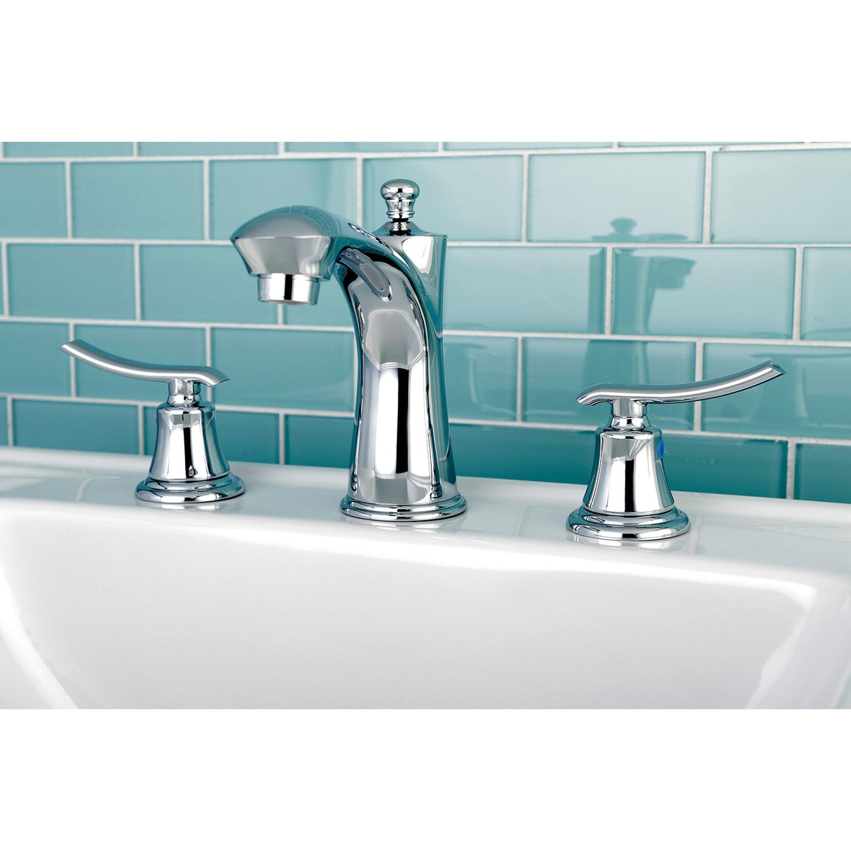 Jamestown KB7961JL Two-Handle 3-Hole Deck Mount Widespread Bathroom Faucet with Plastic Pop-Up, Polished Chrome