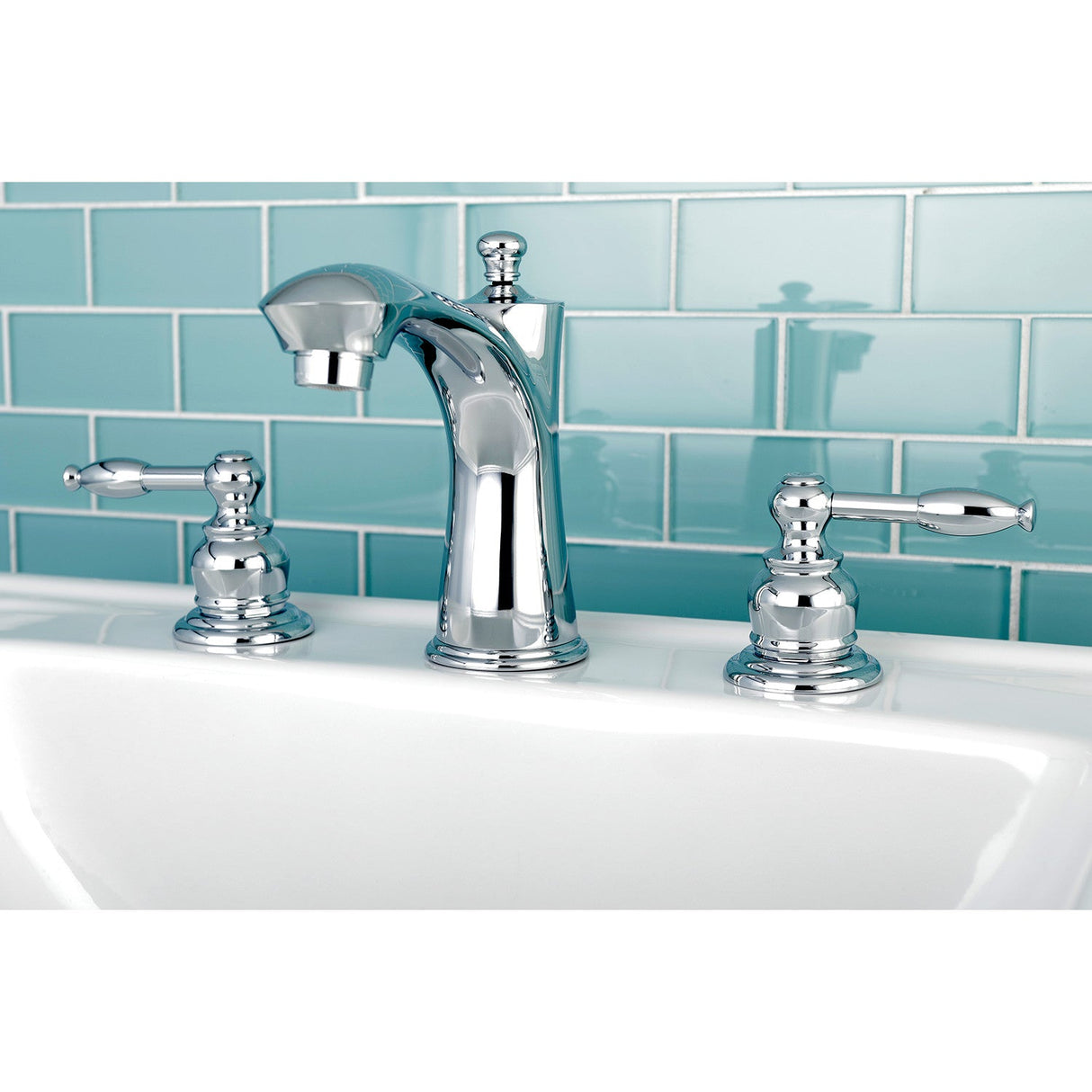 Knight KB7961KL Two-Handle 3-Hole Deck Mount Widespread Bathroom Faucet with Plastic Pop-Up, Polished Chrome