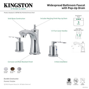 Serena KB7961SVL Two-Handle 3-Hole Deck Mount Widespread Bathroom Faucet with Pop-Up Drain, Polished Chrome