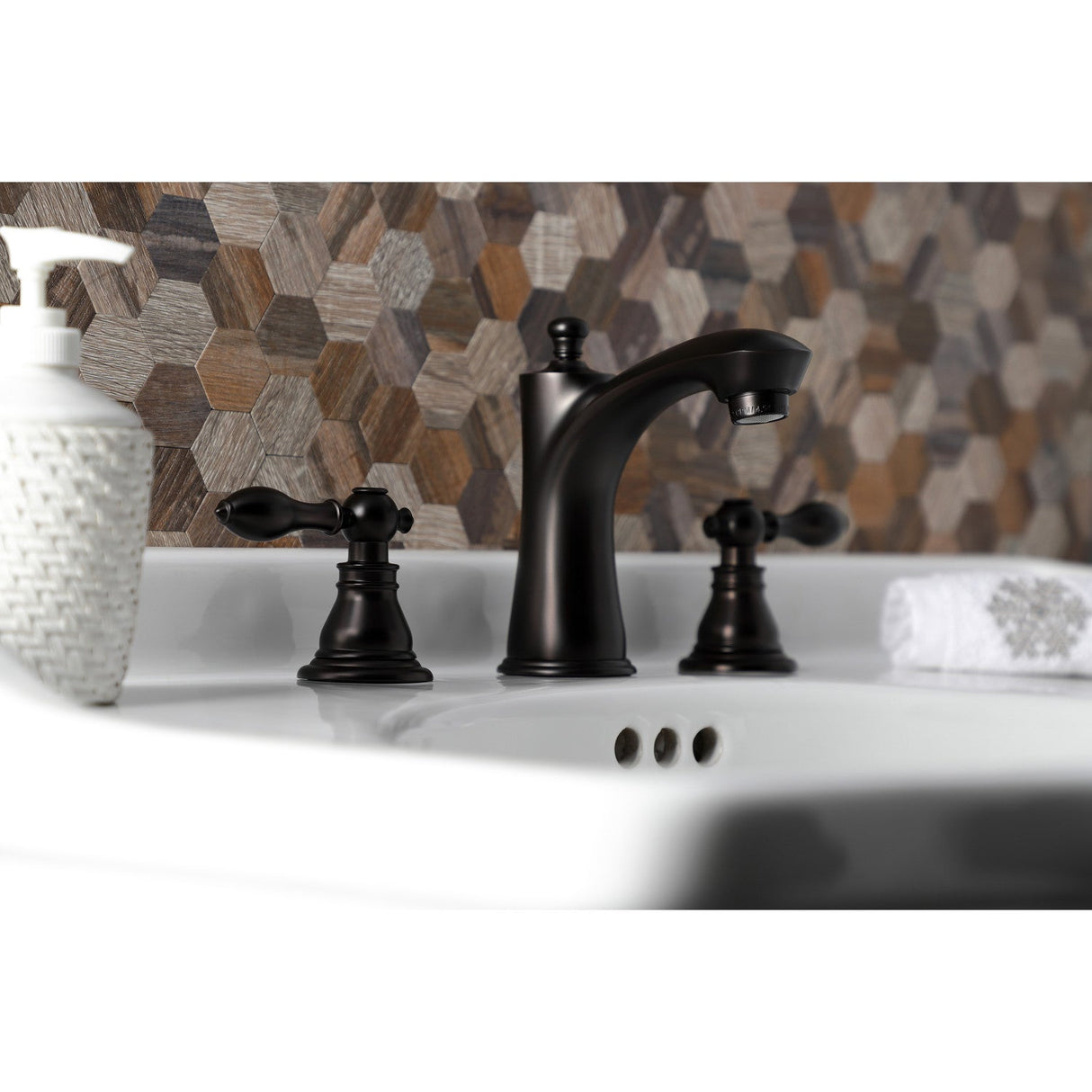 American Classic KB7965ACL Two-Handle 3-Hole Deck Mount Widespread Bathroom Faucet with Plastic Pop-Up, Oil Rubbed Bronze