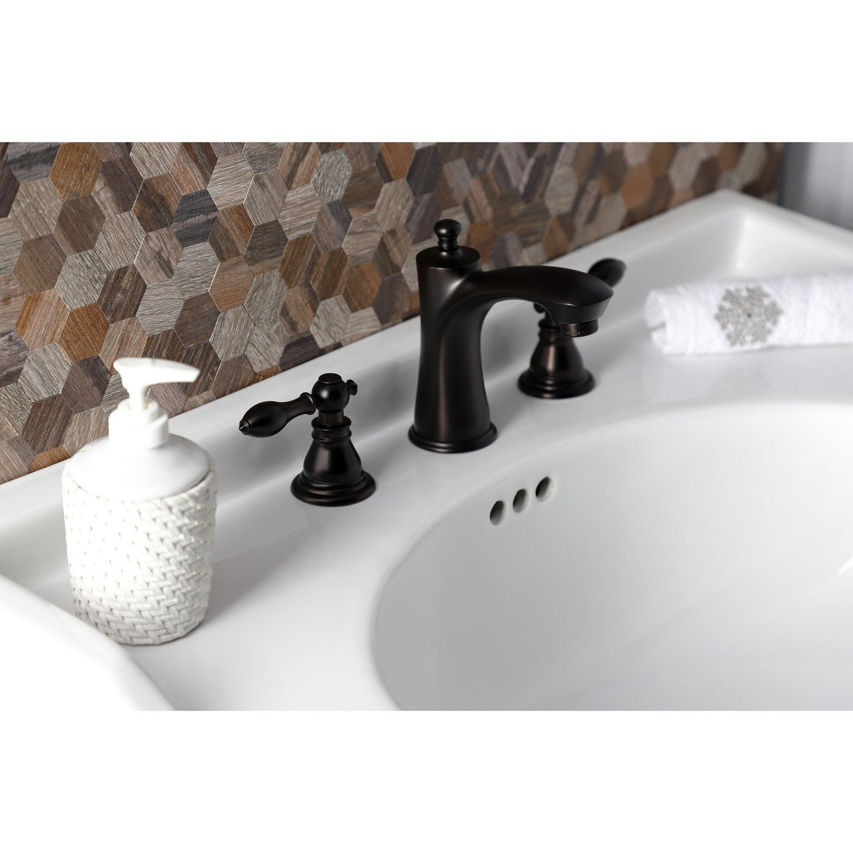 American Classic KB7965ACL Two-Handle 3-Hole Deck Mount Widespread Bathroom Faucet with Plastic Pop-Up, Oil Rubbed Bronze