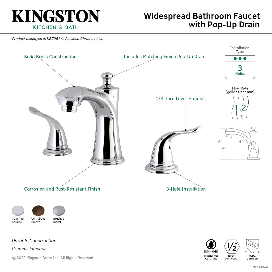 Yosemite KB7965YL Two-Handle 3-Hole Deck Mount Widespread Bathroom Faucet with Plastic Pop-Up, Oil Rubbed Bronze