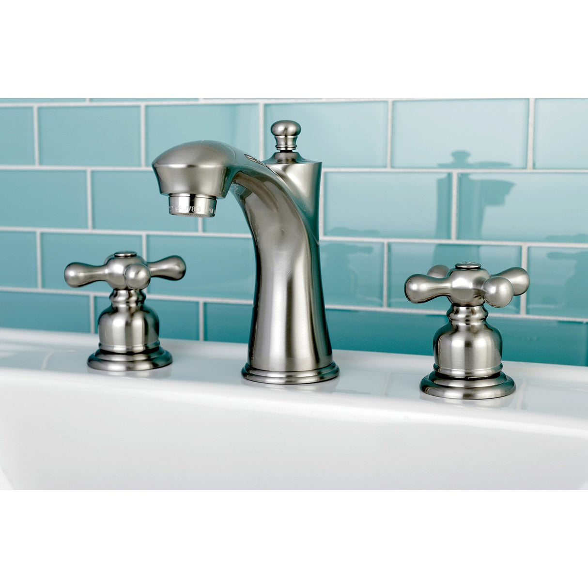 Victorian KB7968AX Two-Handle 3-Hole Deck Mount Widespread Bathroom Faucet with Plastic Pop-Up, Brushed Nickel