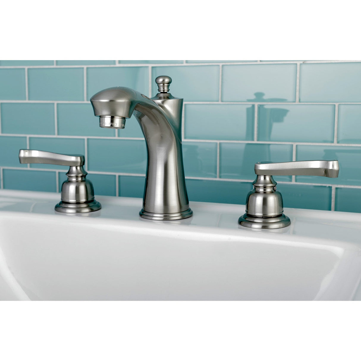 Royale KB7968FL Two-Handle 3-Hole Deck Mount Widespread Bathroom Faucet with Plastic Pop-Up, Brushed Nickel