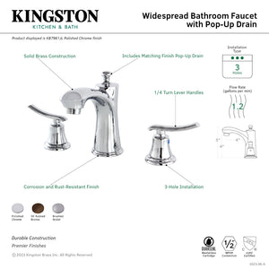 Jamestown KB7968JL Two-Handle 3-Hole Deck Mount Widespread Bathroom Faucet with Plastic Pop-Up, Brushed Nickel