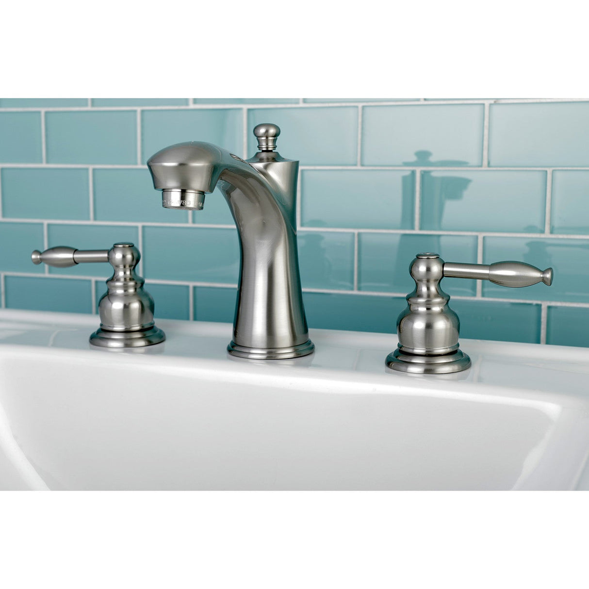 Knight KB7968KL Two-Handle 3-Hole Deck Mount Widespread Bathroom Faucet with Plastic Pop-Up, Brushed Nickel