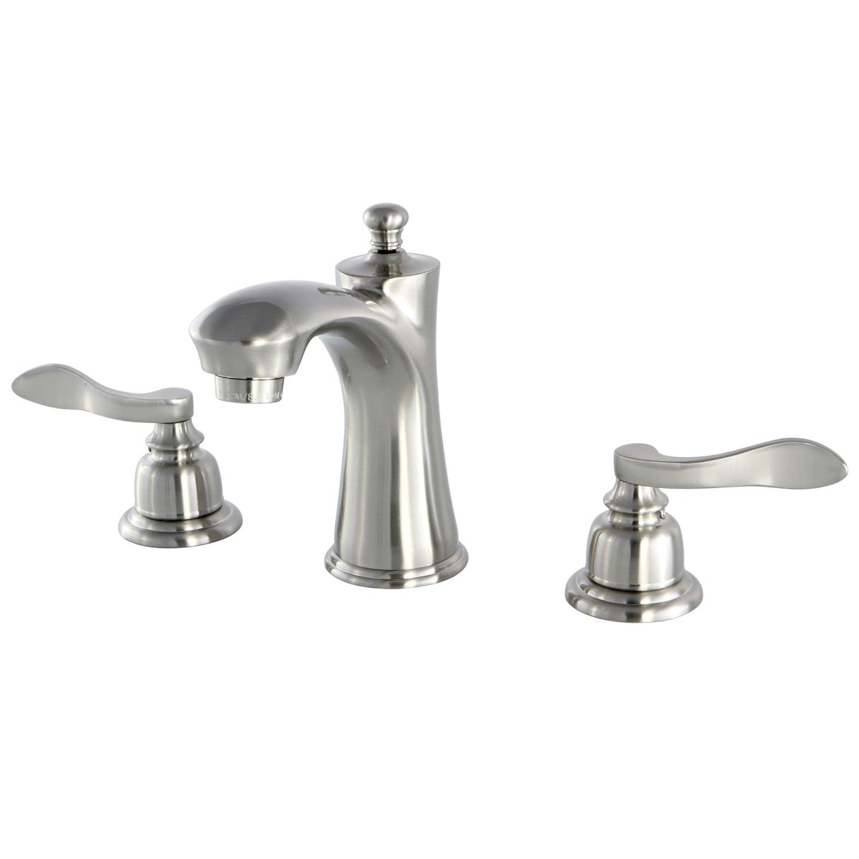 NuWave French KB7968NFL Two-Handle 3-Hole Deck Mount Widespread Bathroom Faucet with Plastic Pop-Up, Brushed Nickel