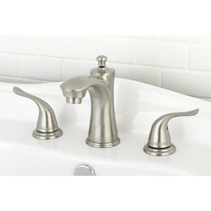 Yosemite KB7968YL Two-Handle 3-Hole Deck Mount Widespread Bathroom Faucet with Plastic Pop-Up, Brushed Nickel