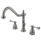 English Vintage KB7971BL Two-Handle 3-Hole Deck Mount Widespread Bathroom Faucet with Brass Pop-Up, Polished Chrome