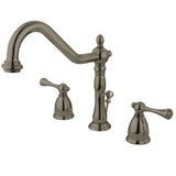 English Vintage KB7978BL Two-Handle 3-Hole Deck Mount Widespread Bathroom Faucet with Brass Pop-Up, Brushed Nickel