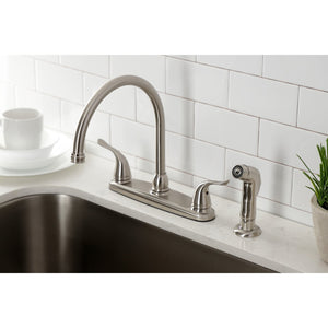 Yosemite KB798YLSP Two-Handle 4-Hole Deck Mount 8" Centerset Kitchen Faucet with Side Sprayer, Brushed Nickel