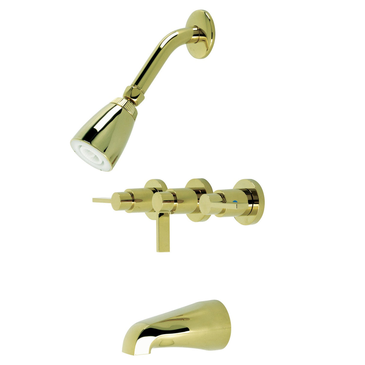 NuvoFusion KB8132NDL Three-Handle 5-Hole Wall Mount Tub and Shower Faucet, Polished Brass