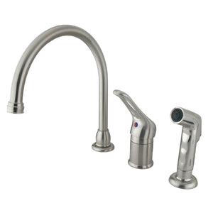 Wyndham KB818 Single-Handle 3-Hole Deck Mount Widespread Kitchen Faucet with Side Sprayer, Brushed Nickel