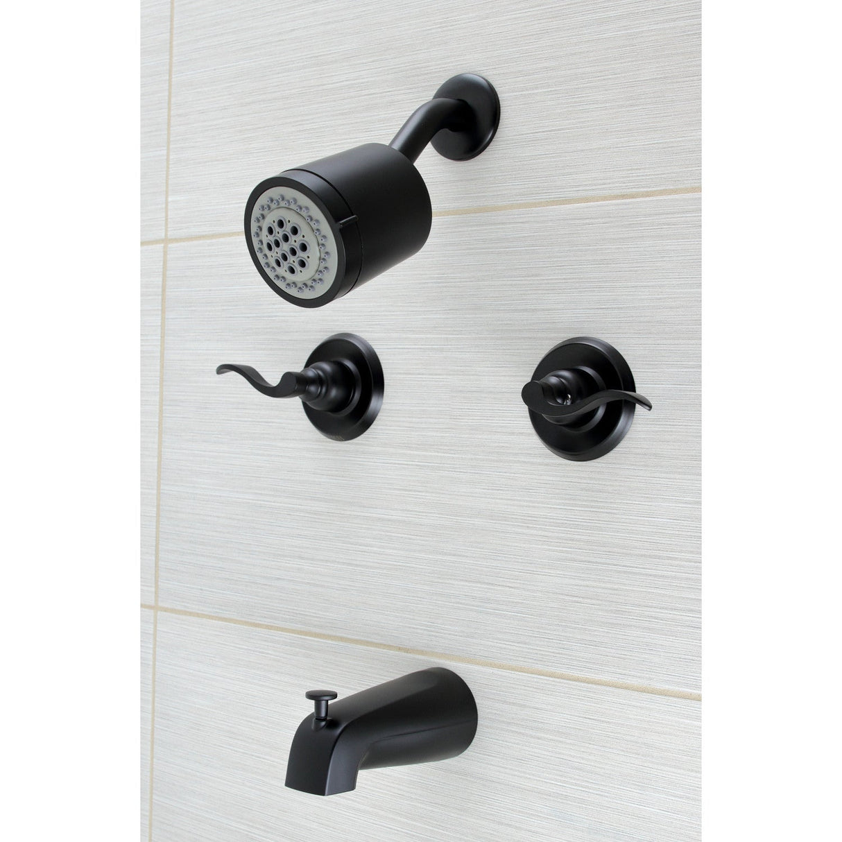 NuWave French KB8240NFL Two-Handle 4-Hole Wall Mount Tub and Shower Faucet, Matte Black